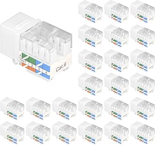 VCE Cat6 RJ45 Keystone Jack Insert UL Listed 25-Pack, 90 Degree Punch Down Keystone Jack Adapter