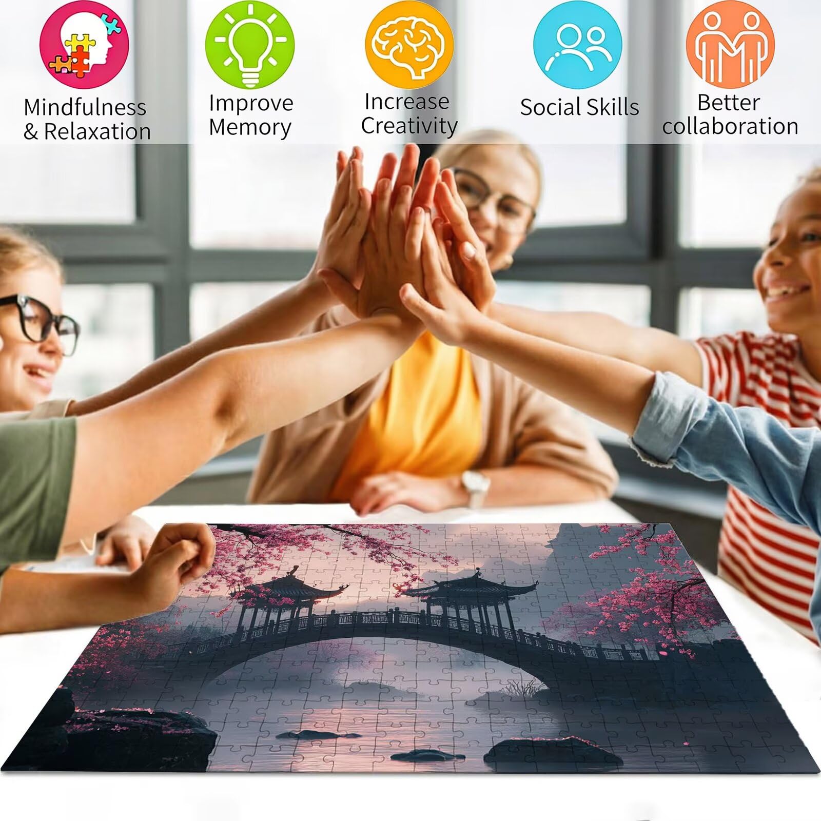 Dream Puzzle 1500 elementów, trudne puzzle, drewniane puzzle dla całej rodziny, zestaw "zrób to sam", dla dorosłych, nadają się jako dekoracja ścienna i prezenty dla kobiet, temat: most 8p-626