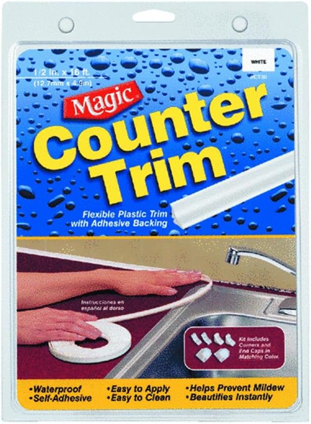 Magic CT306T Plastic Counter Trim Strip, 16' Length x 1/2" Width, White