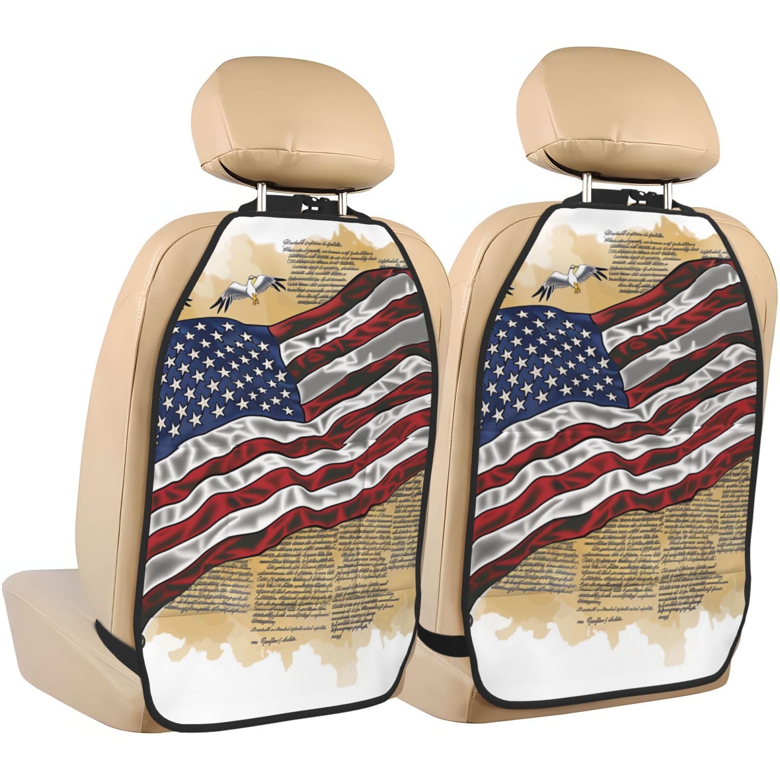 JTNWEC Pigeon and US Flag Print Car Seat Kick Mats with Organisers 2 Pack Backseat Protector Seat Covers for Your Car, SUV, or Truck