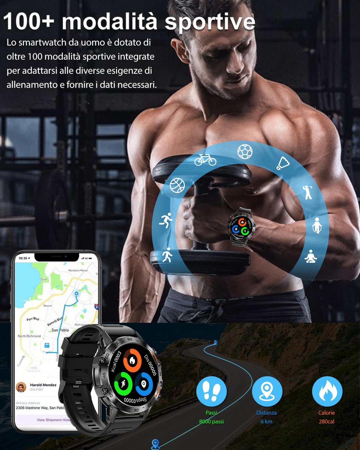 Smartwatch militare in metallo da uomo, 1.39 "HD Screen Tattico Outdoor Rugged Watch con Health Monitor, 108 Modalità Sportive Activity Tracker Smart Watch per iPhone Andriod Samsung