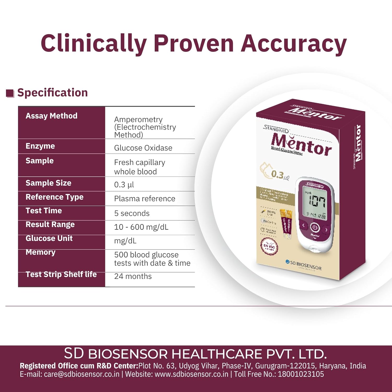 STANDARD Mentor Digital Blood Glucose Meter for self Diabetes testing monitor machine with 25 Strips & complete medical device Kit - Glucometer (Magenta) 3 71pijcva5QL. SL1500