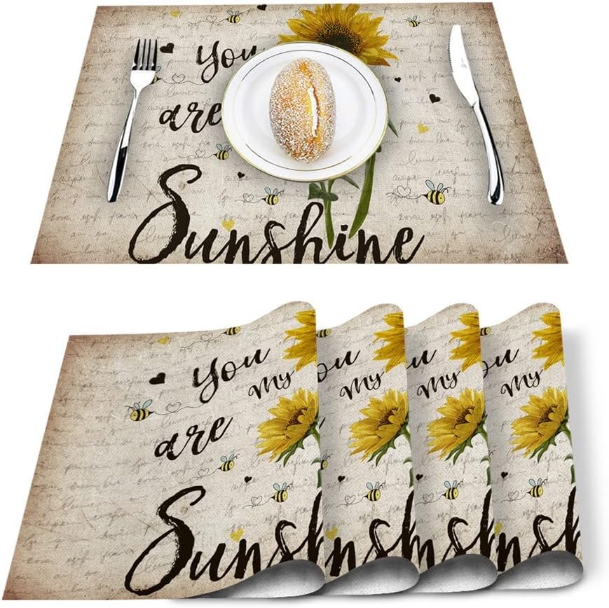 4/6pcs Set Table Mats Vintage Sunflower Table Napkin Kitchen Accessories Home Party Decorative Placemats(6 PCS)