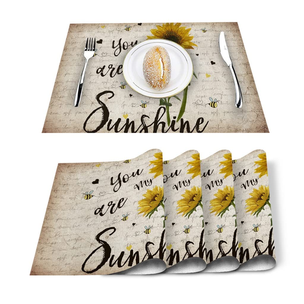 IANSHFKN 4/6pcs Set Table Mats Vintage Sunflower Napkin Kitchen Accessories Home Party Decorative Placemats