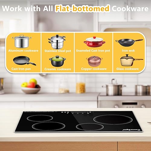 Miniatura 9 de Estufa eléctrica de 30 pulgadas, estufa eléctrica de 4 quemadores con marco de metal de protección de vidrio, 7200 W, cerraduras de seguridad y