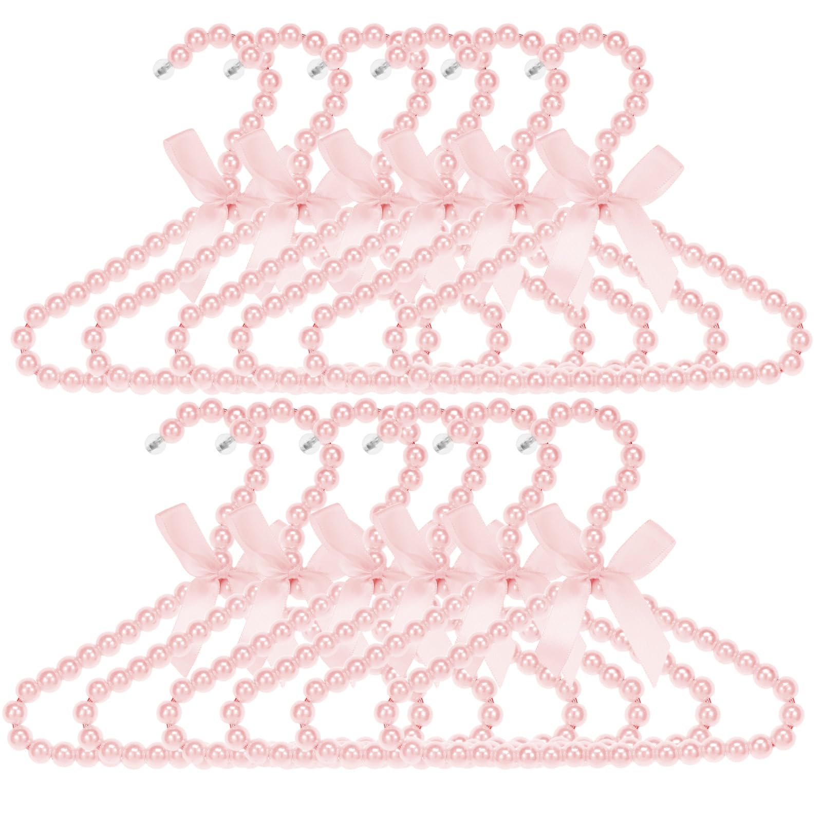 Menibbler Pink 12Pcs Pearl Hanger Kids With Ribbon Bow, 20Cm Small Pearl Beaded Clothes Hanger, Decorative Nursery Closet Hangers For Infant Baby Toddlers, Pet Clothing Display, Photoshoot & Gifts Decor(Pink)
