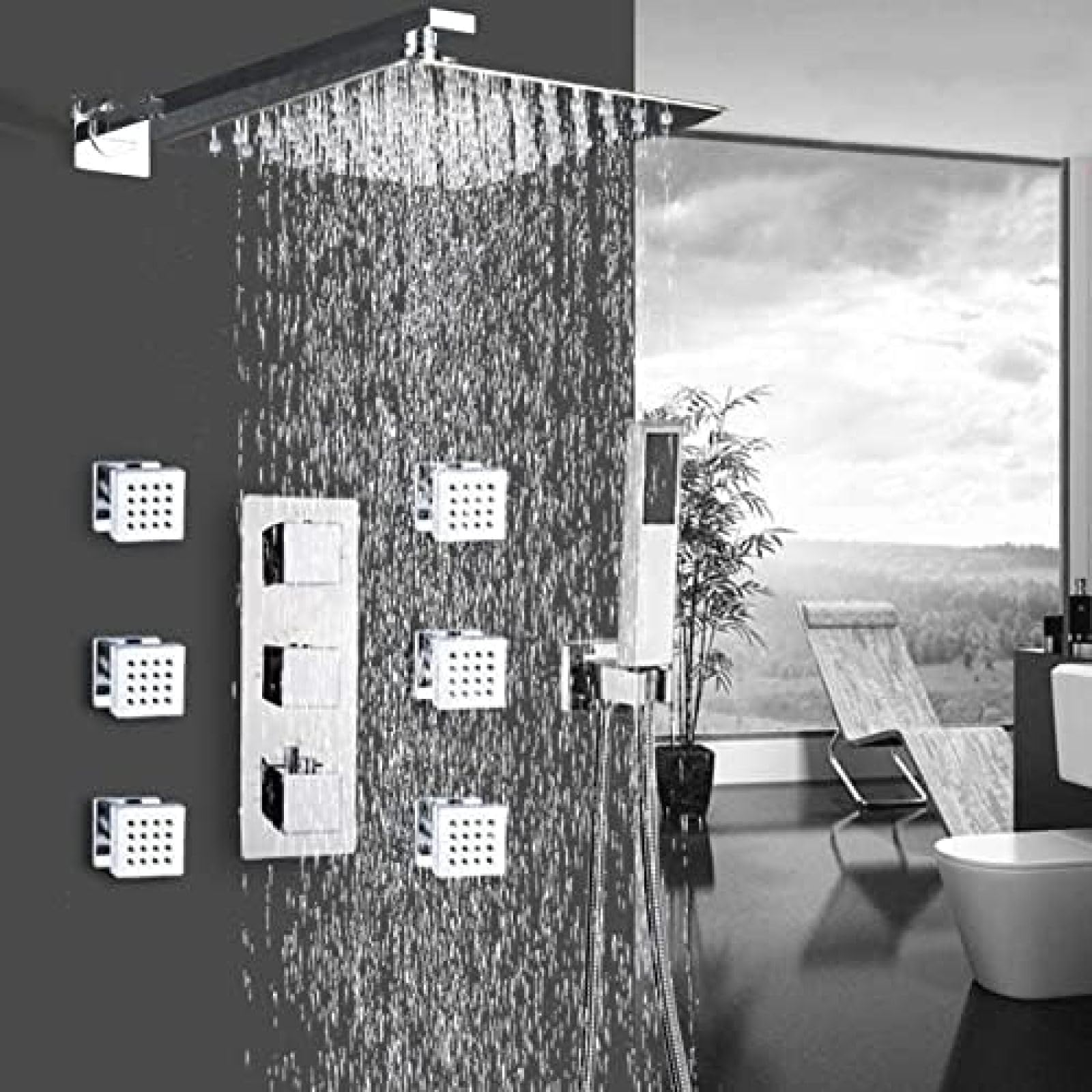 WXPGFEQ Bathroom Thermostatic Faucet Chrome rain Shower Bath Faucet Bathtub Shower Mixer tap Bathroom Shower faucets Shower set-16 inch,8 inch,