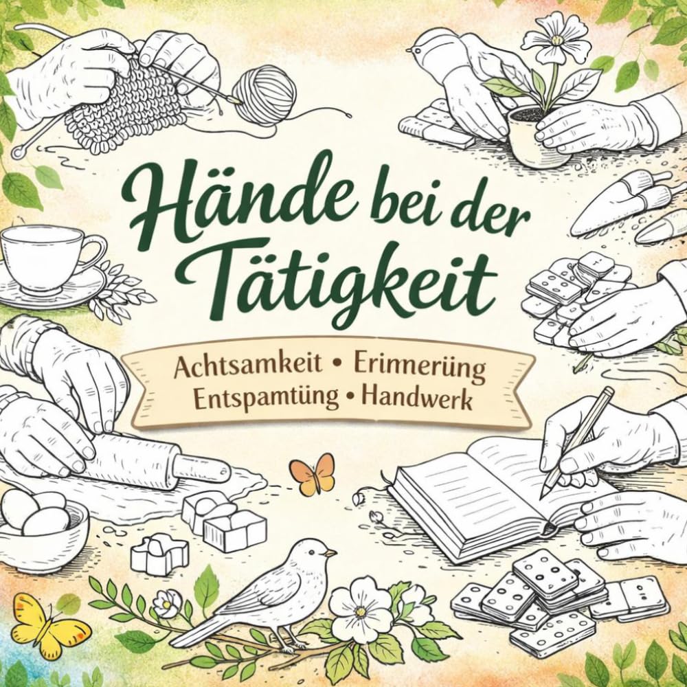 Hände bei der Tätigkeit – Ein Ausmalbuch für Senioren: Ruhige Alltagsszenen zum Ausmalen für Achtsamkeit, Erinnerung und Entspannung, Backen, Kochen, Werkeln, Gartenarbeit, etc.