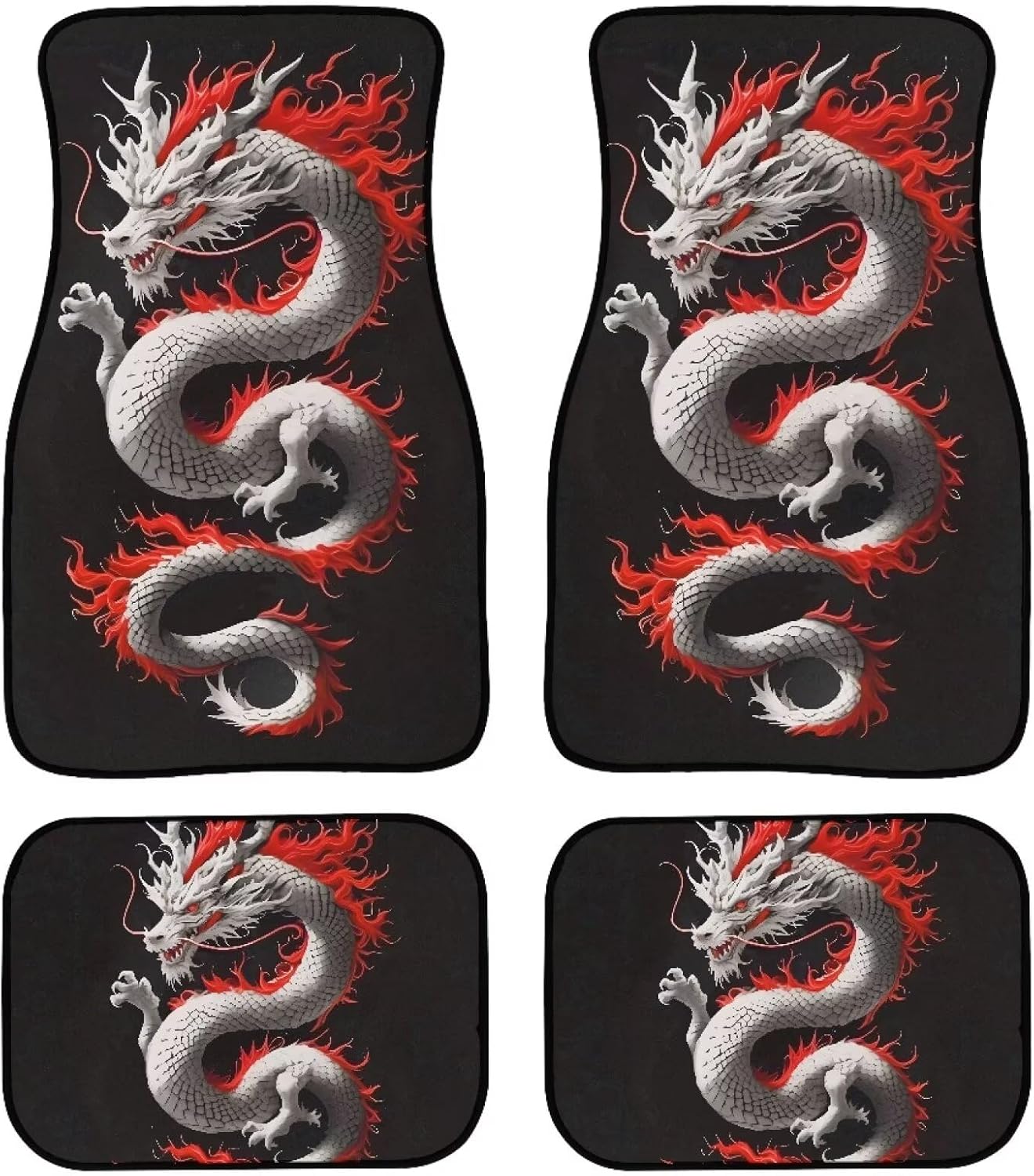 Biyejit Blue Fire Skull Car Floor Mats Set of 4 for Front Rear Seats, Heavy Duty Rubber Backing Universal Fit,SUV Interior Accessories