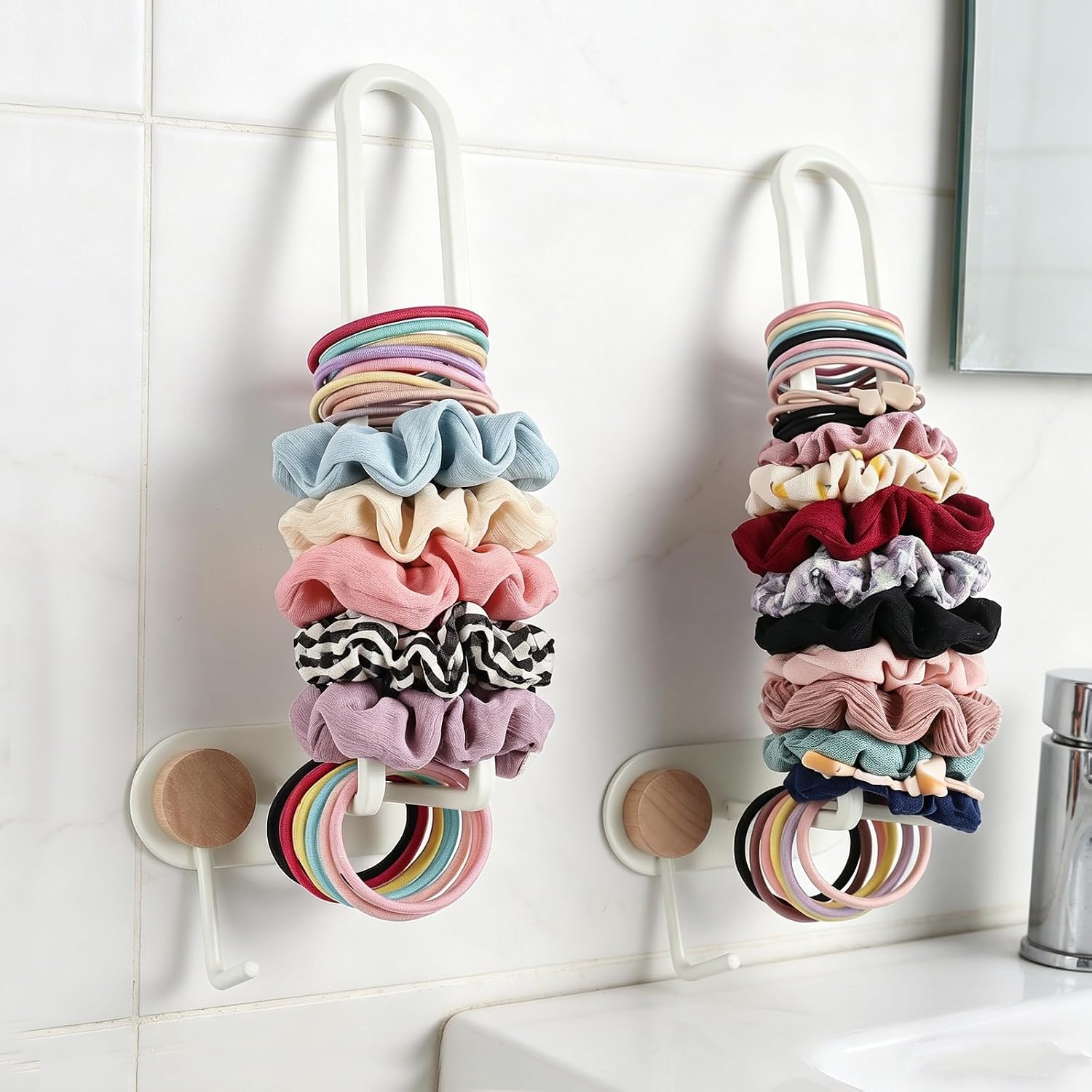 2-Pack hair tie holder Wall Mounted Hair Accessories Organizer Hooks,Headband for Bathroom Vanity, Wall Mounted Hair Tie Organizer for Bathroom Headband Holder Stand Scrunchie Organizer