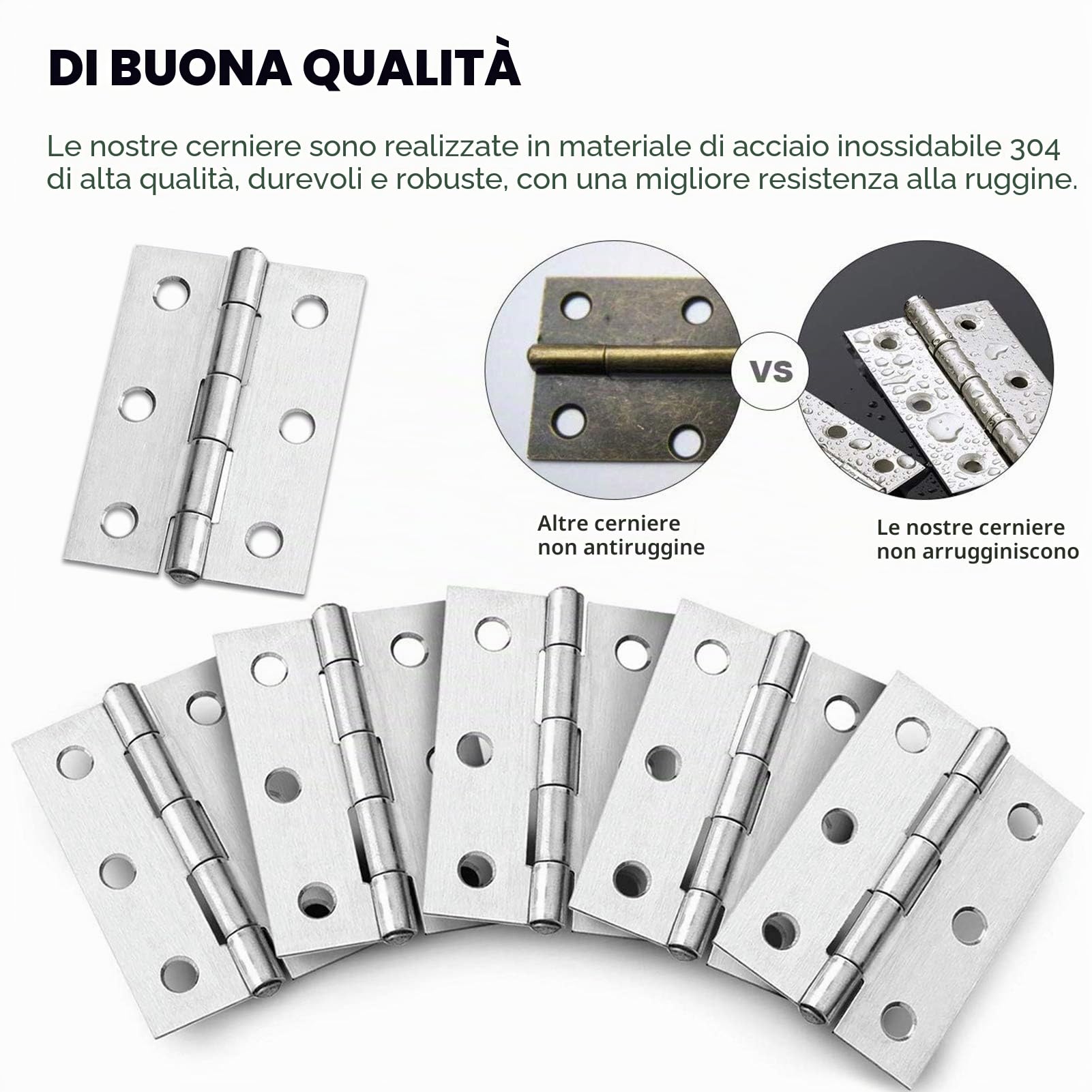 4 Pcs Cerniera a Vite Acciaio Inossidabile, 75mm × 50mm, per Legno, Nautica, Pieghevoli