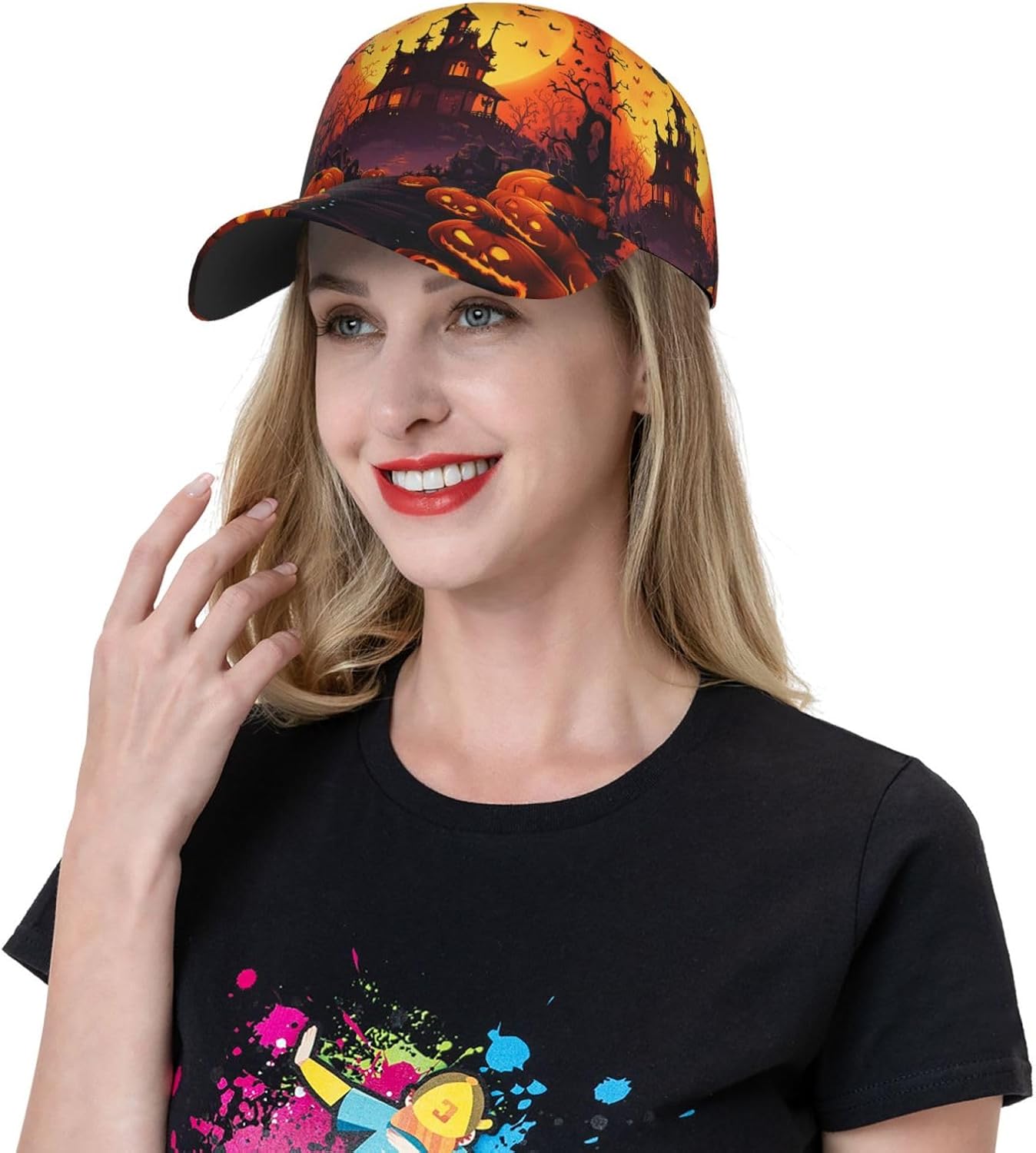 Halloween Pumpkin Baseball Cap Horror Bats Snapback Baseball Hat Breathable Trucker Sport Hats for Women Men