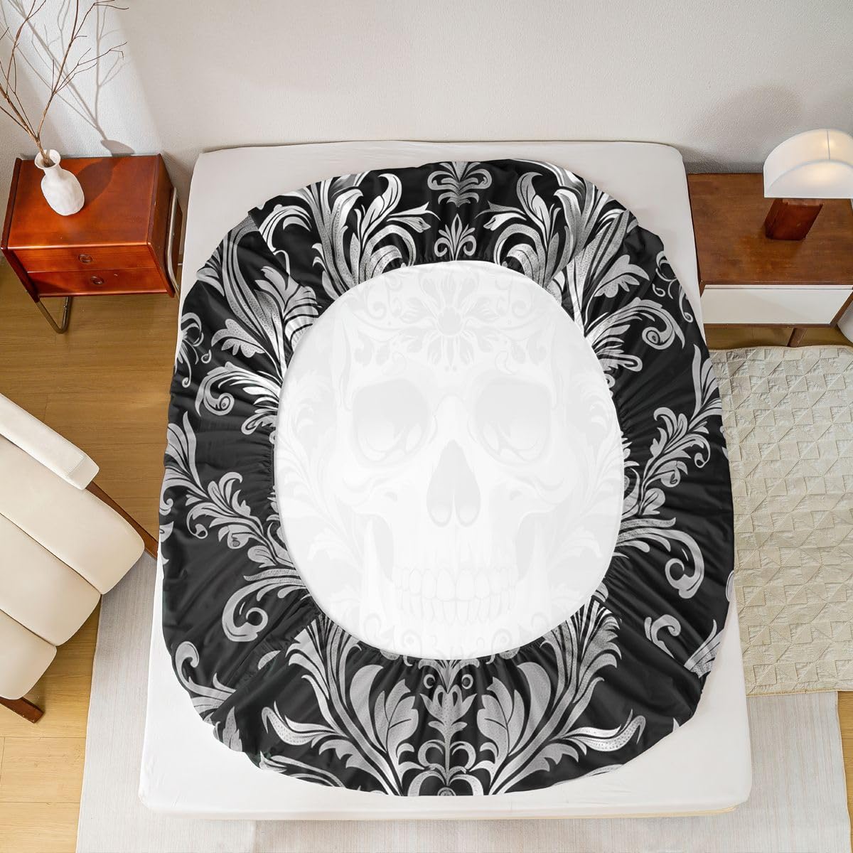 Homewish Lenzuolo con angoli in damascato nero, per letto king size, 3