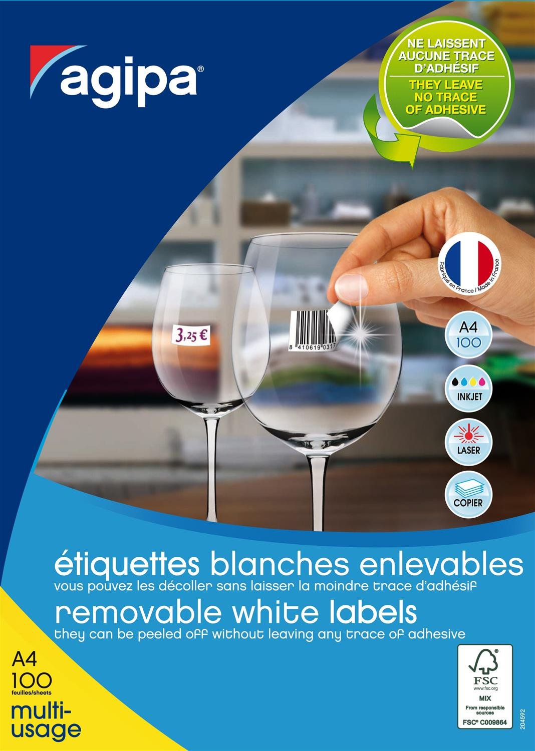 AGIPA Lot de 3 Boites de 6500 étiquettes Enlevables 38x21,2 mm (65 x 100F A4) Multi-usage