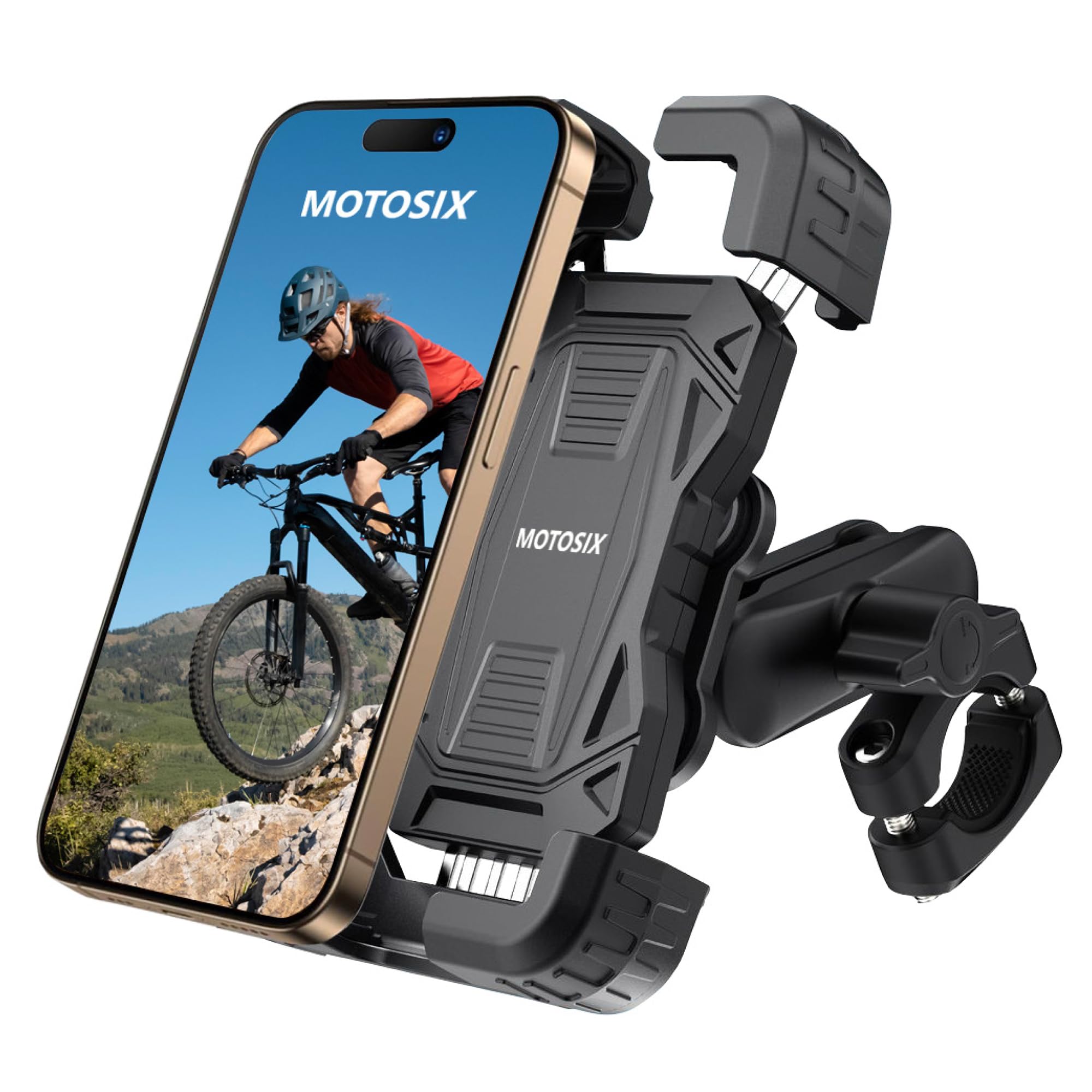 Soporte Móvil Moto Antivibración,ANTIRROBO, Brazo Metálico Extensible 360º.Soporte Móvil Bicicleta Bici Patinete electrico, Motocicleta. Teléfonos de 4,7-7,2'' Todo Tipo de Manillar