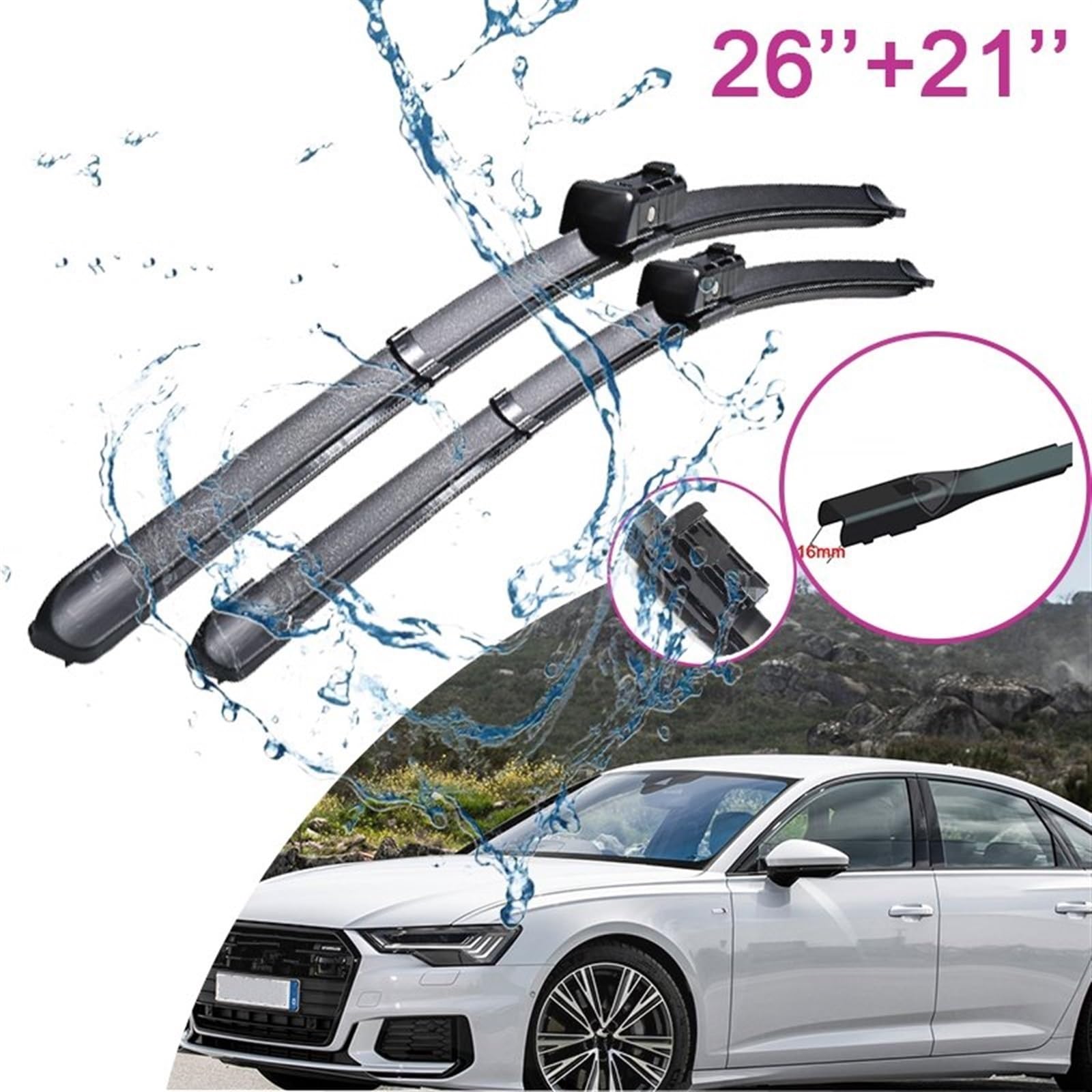 Spazzole tergicristallo per auto Spazzole tergicristallo anteriori per auto Tergicristalli in gomma Raschiatori per neve Accessori silenziosi senza telaio A6 C8 20192021