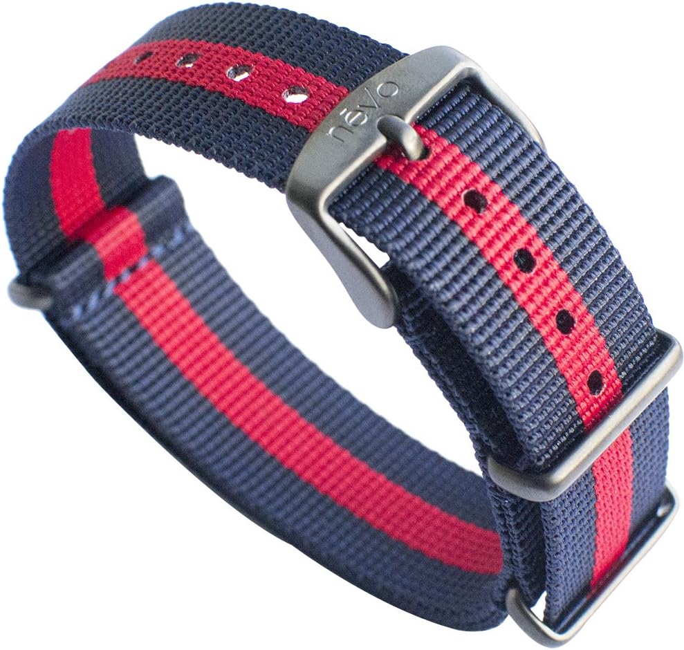NATO Watch Band, Ballistic Nylon Watch Straps with 2 Quick Release Spring Bars Nevo 20 mm /0.79 Inch Wide (Navy/Crimson)