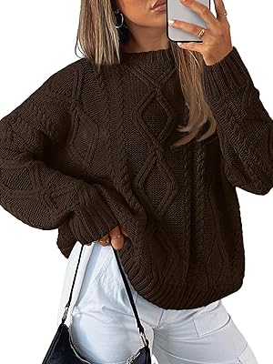 Trendy Queen Oversized Sweaters Womens Chocolate Brown 2025 Early Fall Fashion Outfits Cable Knit Crewneck Plus Size Pullover Cute Chunky Long Top Winter Old Money Clothes Leggings Essential Clothing at Amazon Women’s Clothing store