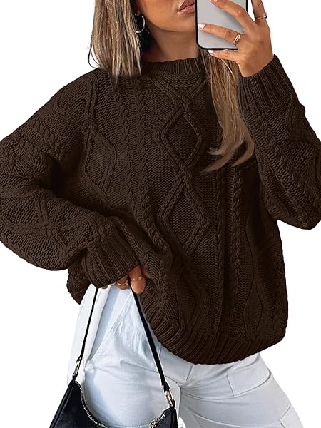 Trendy Queen Oversized Sweaters Womens Chocolate Brown 2025 Early Fall Fashion Outfits Cable Knit Crewneck Plus Size Pullover Cute Chunky Long Top Winter Old Money Clothes Leggings Essential Clothing at Amazon Women’s Clothing store
