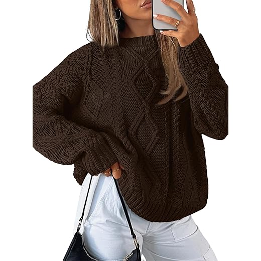 Trendy Queen Women's Oversized Cable Knit Crewneck Sweaters