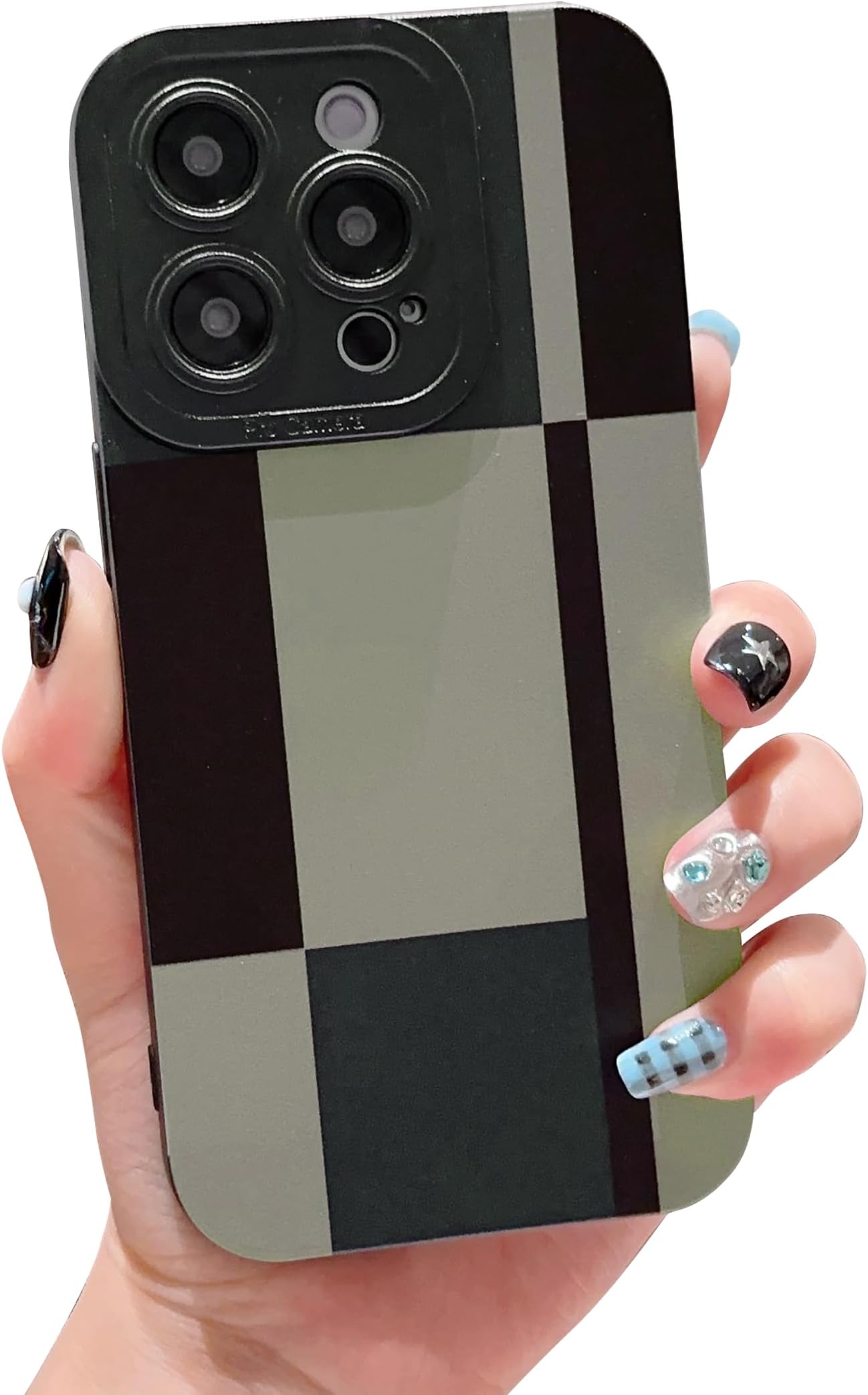 YKCZL Compatible with iPhone 14 Pro Max Phone Case,Cute Splice Color Geometry Art Pattern for Women Girls,Soft TPU Wear-Resistant Full Camera Lens Protective Case-Black1