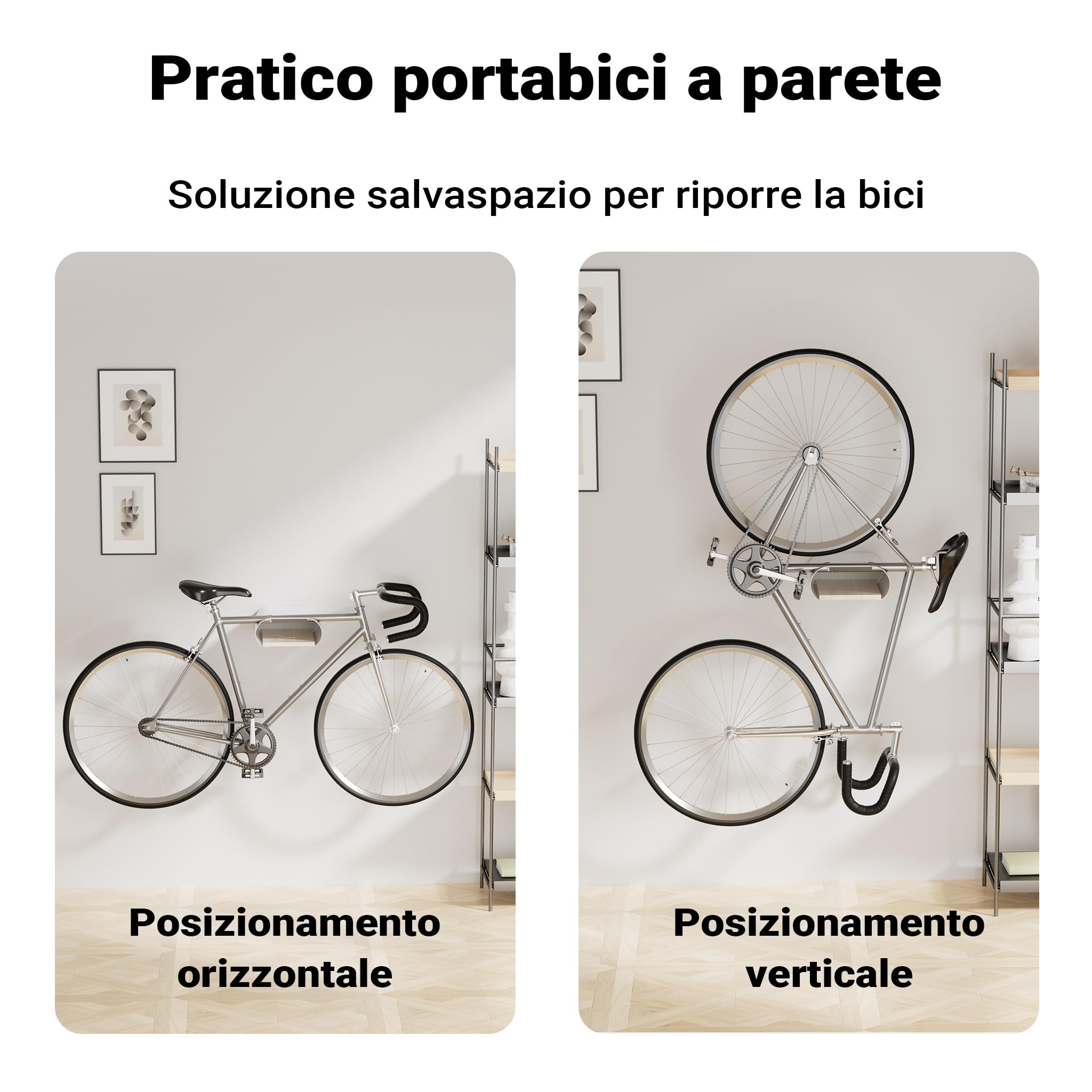 Wiltec Supporto a Parete per Bicicletta 25,6 x 30 x 11,4 cm Fino a 25 kg, portabici Universale, in Sospensione, per Tubi Orizzontali Ø 55 mm e manubri Larghi 500 mm