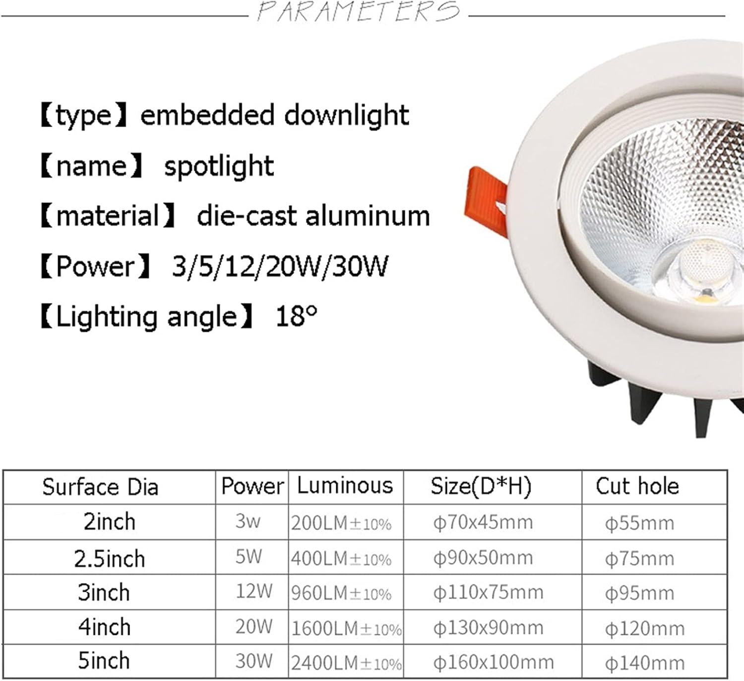 Recessed Highlight Ceiling Light Fixture 20W 30W Indoor Decoration Downlight Angle Orientable Flat Spotlights Picture Jewelry Display Accent Lamp 1600LM CRI 80 Fire Rated Spot Light AC110-240V I