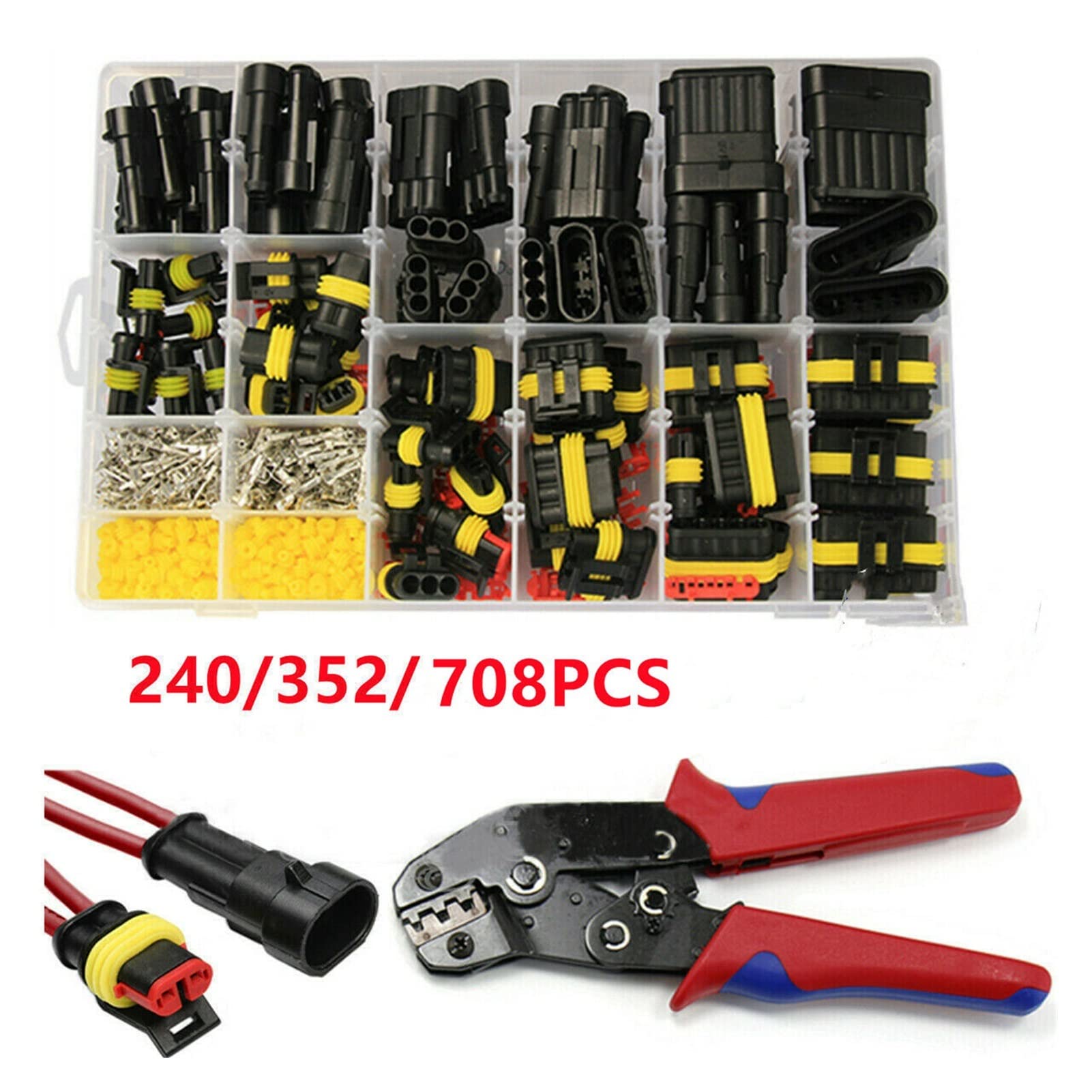 Juego de conectores HID universales impermeables de 15 piezas, 1 6 pines, kit de conectores de cable eléctrico marino con alicates, ideal para arnés de camión, color: 296 piezas