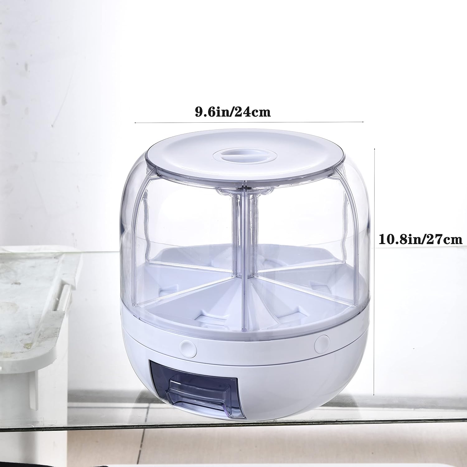 360° Rotating Dry Food Dispenser White 6-Grid 22 Lbs Round Cereal Dispenser 12"×10"×10" Grain Dispenser for Rice Storage Kitchen Corn BPA-Free,B