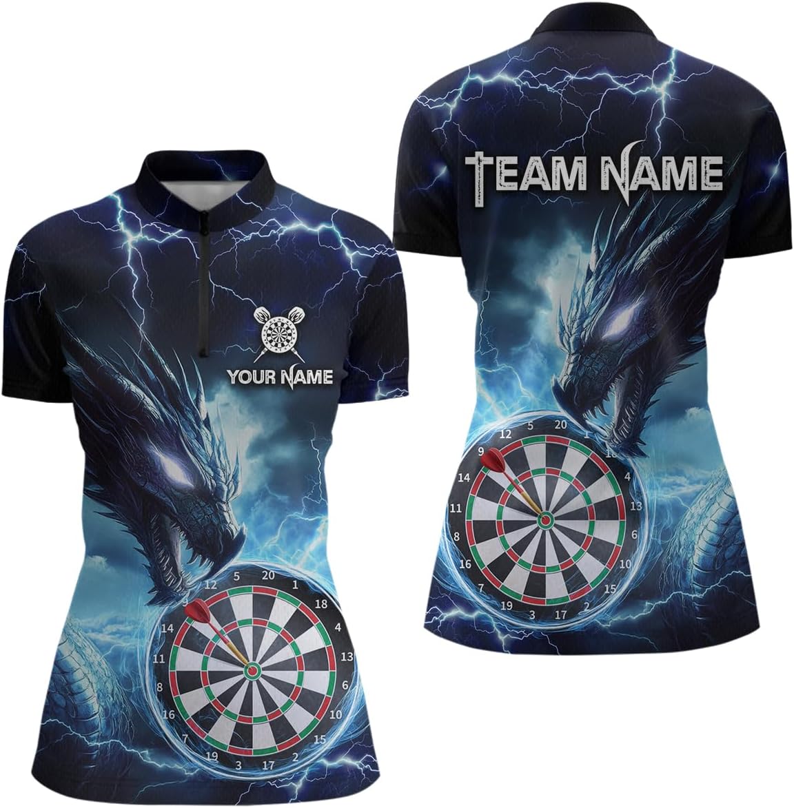 Lightning Thunder Dragon Dart Shirt for Men Women Team Dart Shirts Custom Dragon Dart Jersey Dartboard Shirt Polo and Zip