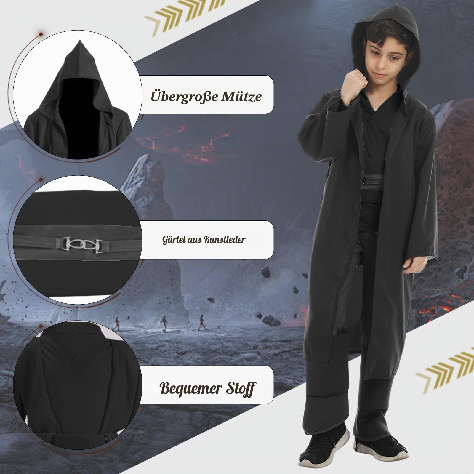 Kitimi Je-d Kostüm Kinder,Robe Kinder mit Kapuze Skywalker Kostüm Hoodies Robe Karneval Halloween Cosplay für Jungen Mädchen