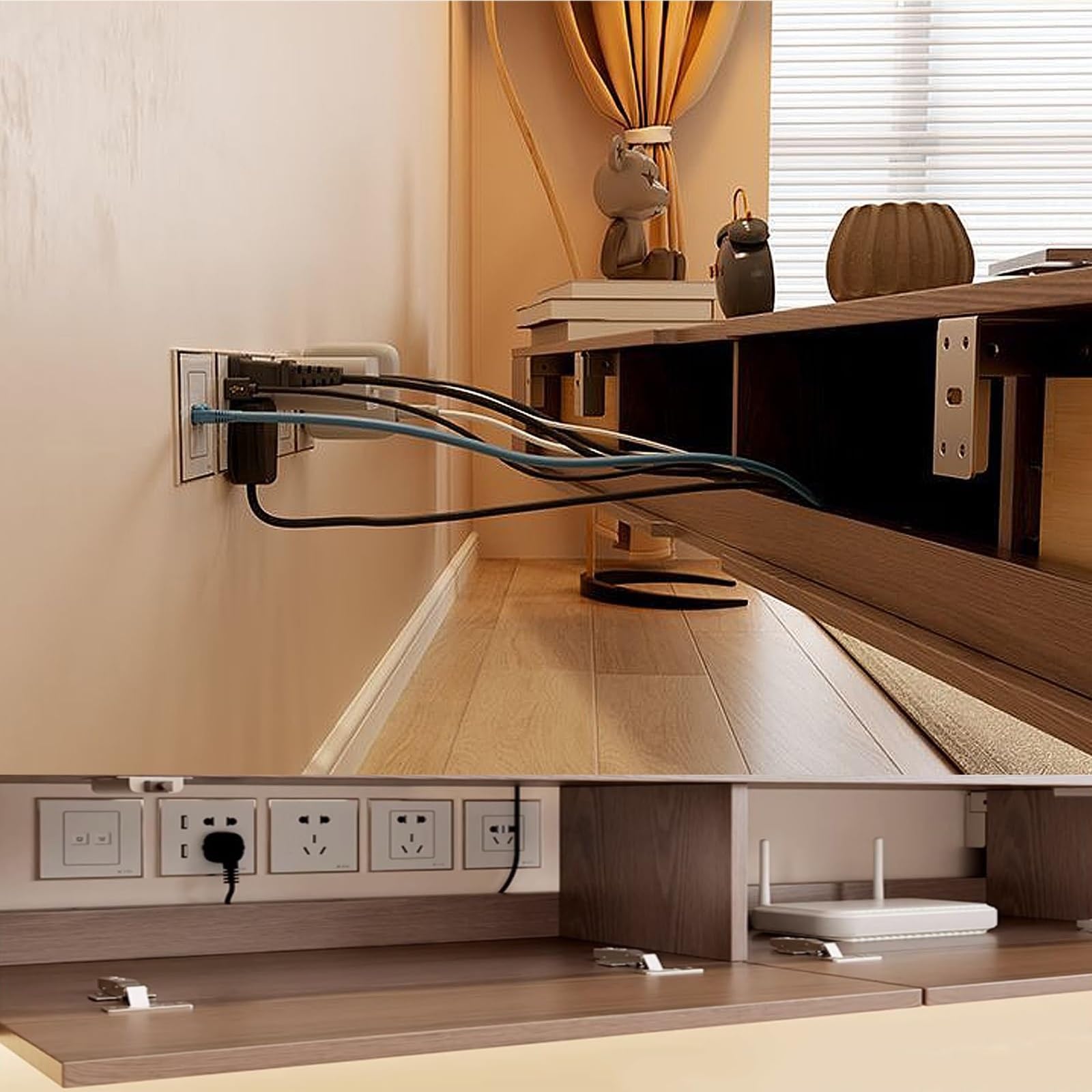 Generisch Wisząca podstawka pod telewizor LED, montowana na ścianie konsola medialna, lite drewno z 2 szufladami, duża przestrzeń do przechowywania do salonu, nowoczesny design (czarny, 200 cm)