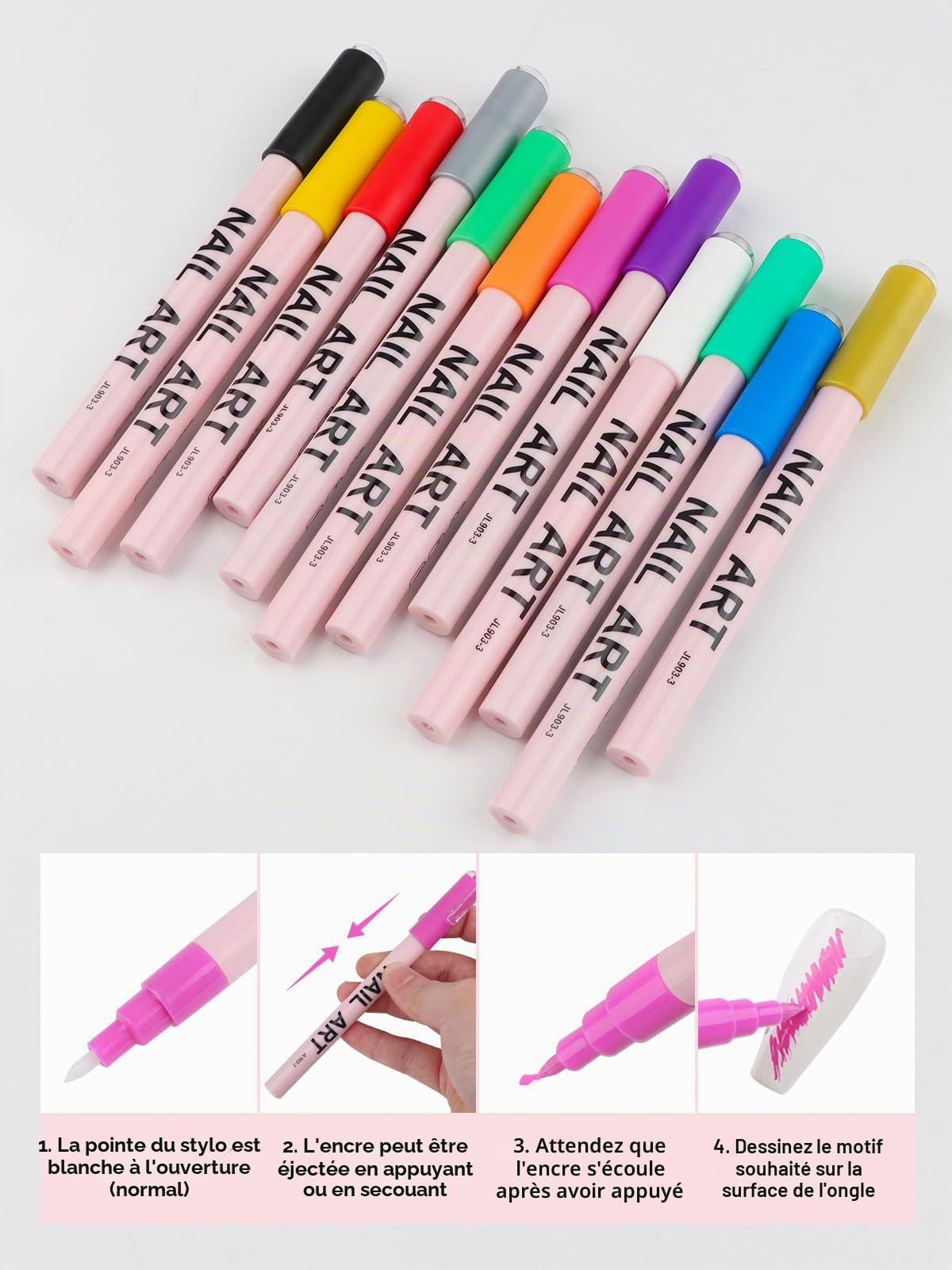 EBANKU Nail Art 3D 0,7 mm Vernis à ongles à séchage rapide Marqueurs pour nail art Peinture acrylique Point Graffiti Dotting Liner Stylo Outils pour la maison le salon manucure (12 colors)