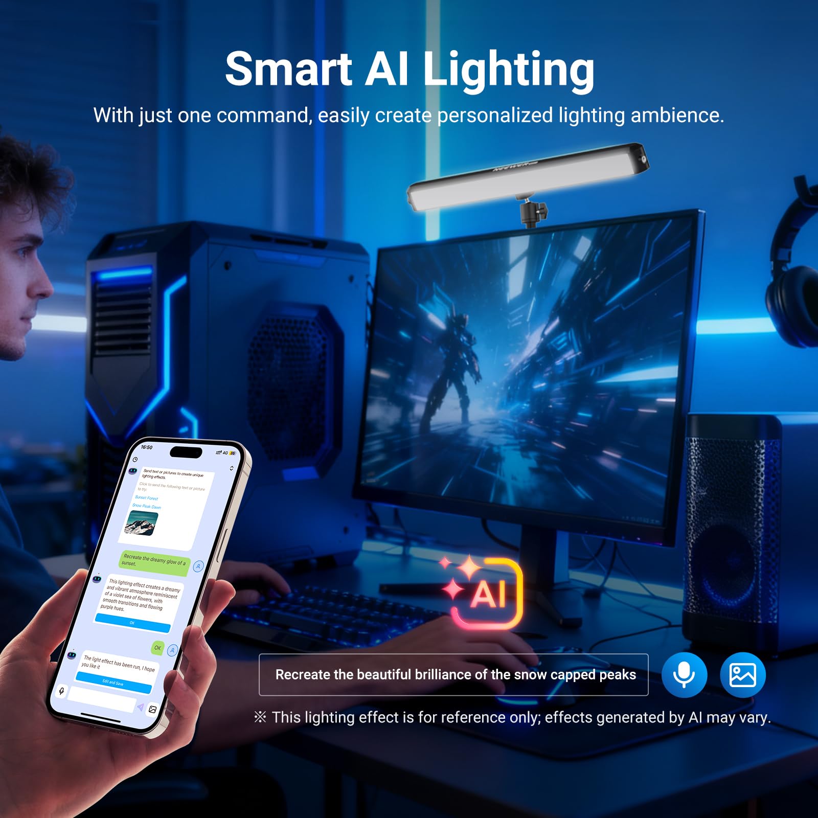 NEEWER Luce a LED RGB a doppia faccia, lampada da scrivania intelligente compatibile con Alexa Google Assistant per videoconferenze di gioco, 16 milioni di colori, 2700K-7000K/CRI97+ Illuminazione