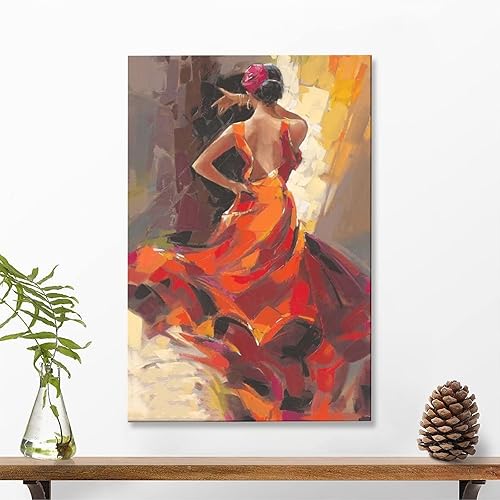 Miniatura 5 de Lienzo impreso con pintura al óleo, póster artístico de Pinturas De Bailarinas Flamencas Elegante Girl Dancers, póster de lienzo para decoración de