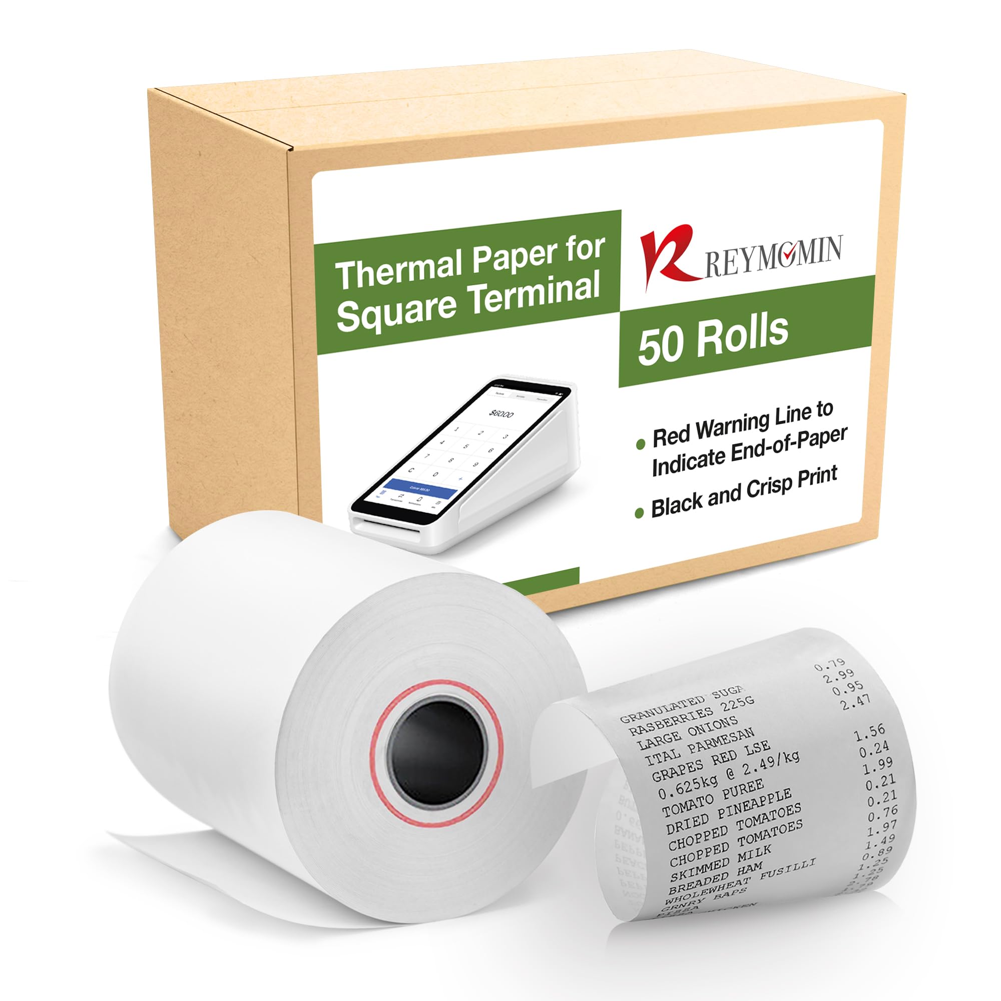 Lot de 50 rouleaux de papier thermique pour terminal carré - Rouleaux de papier pour carte de crédit - Compatible avec les terminaux carrés