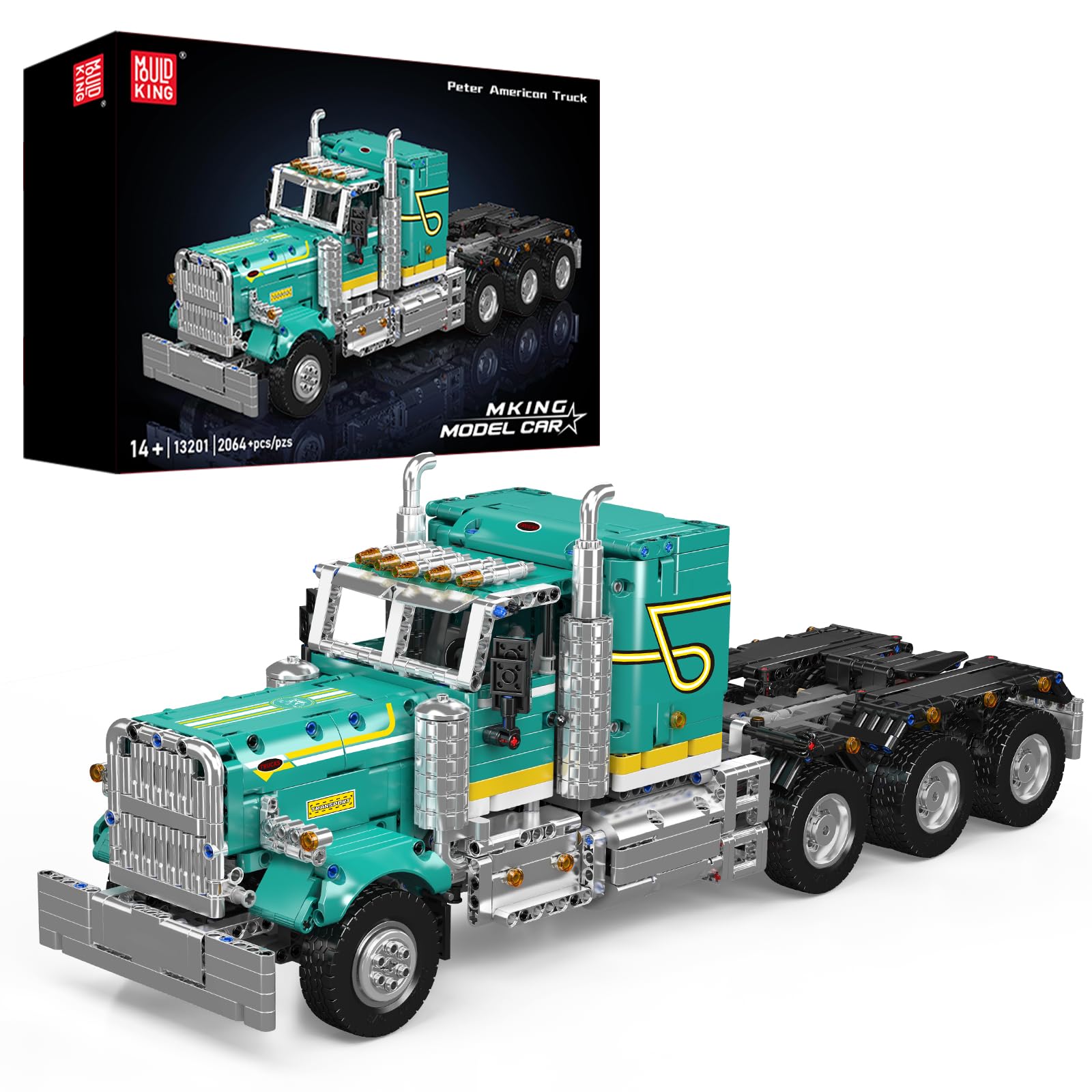 Mould King 13201 Semi Truck Building Set, APP & RC Control Mobile Tow Truck Model Kit, Assembly STEM Trailer Vehicle Building Block Set, Collectible