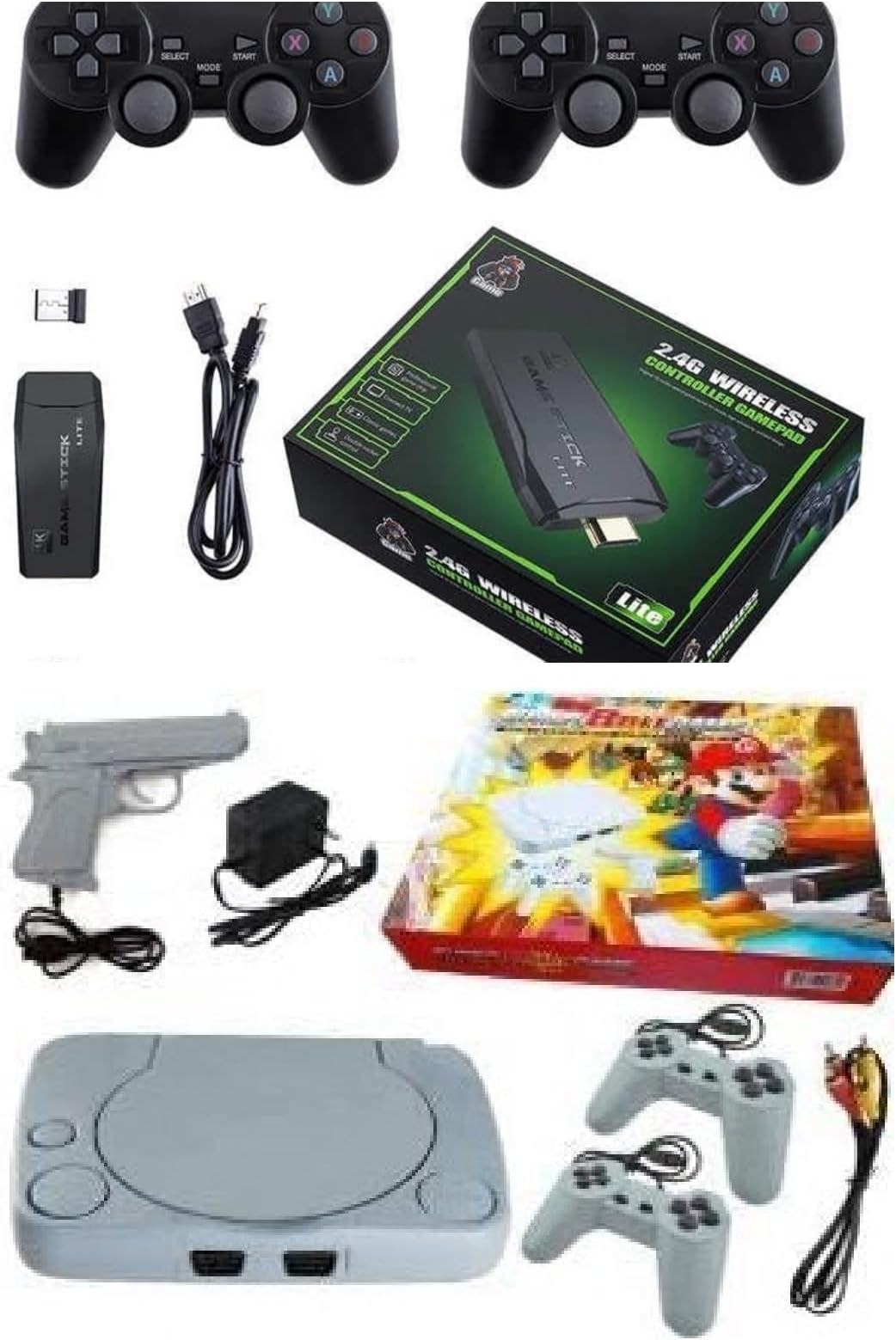 Gagan Traders TV Video Game Console Stick 2.4g Wireless Gamepad Controller USB Built-in 25000+ Classic Games 64gb With Mini Retro Game 8Bit Wire Game For Kids 999 Games in Built Version(Combo Pack)