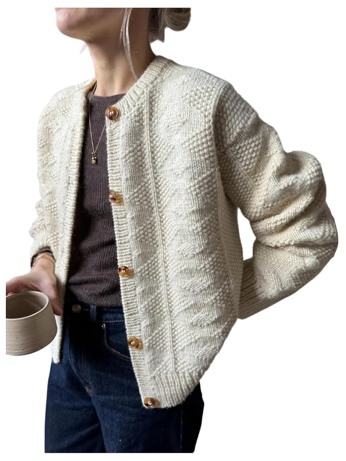 SOLY HUX Womens Button Down Cardigan Sweater Crew Neck Long Sleeve Knit Trendy Casual Outerwear