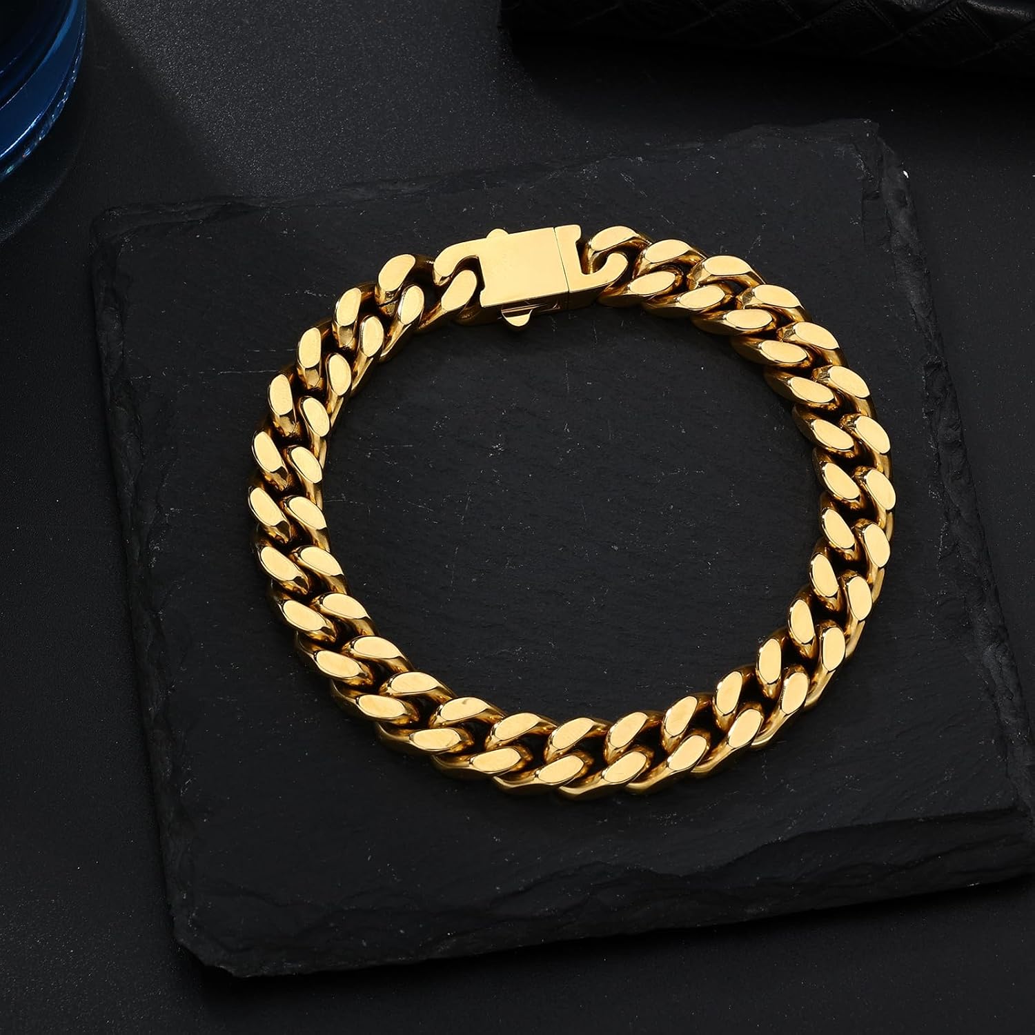 Stainless Steel Cuban Link Bracelet for Men - Gold/Silver Plated Miami Curb Chains Bracelet - Cuban Hand Chain Wrist Bracelet Hip Hop Jewelry, 9mm/11mm Width, 7.5"/8.3"/9"
