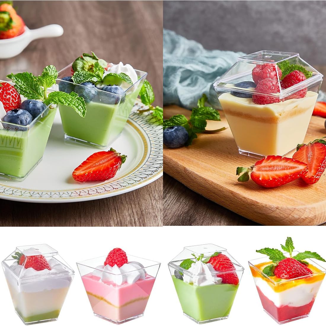 Bicchieri Da Dessert Con Coperchio - 50 Pezzi 2 Once, Plastica Riutilizzabile Per Feste - Foto 10