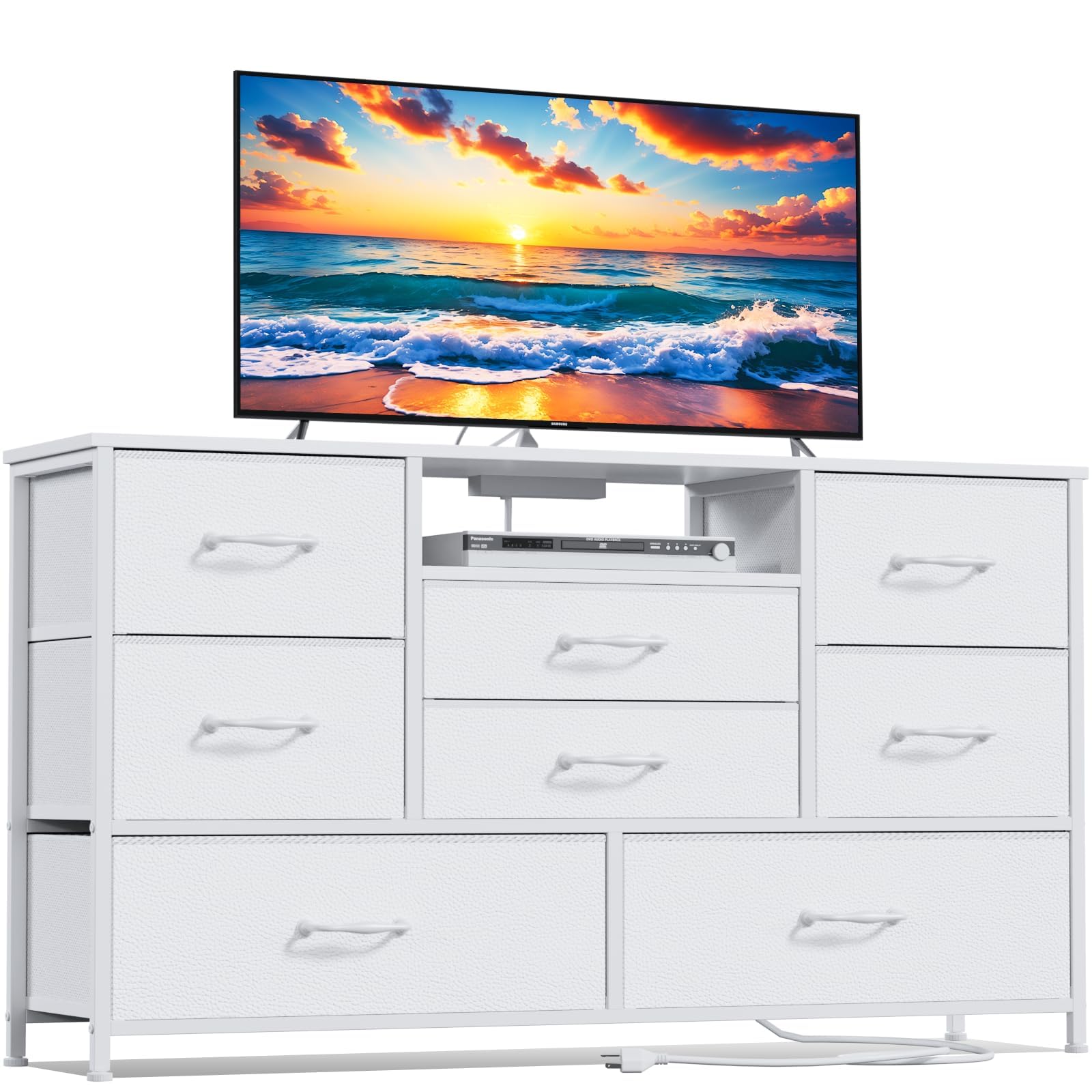 Furnulem Dresser for Bedroom, Wide Chest with Power Outlet for 55" TV Stand Entertainment Center, Deep 8 Drawers for Storage in Living Room,Entryway,Hallway,Closet(White)The Forest Stewardship Council