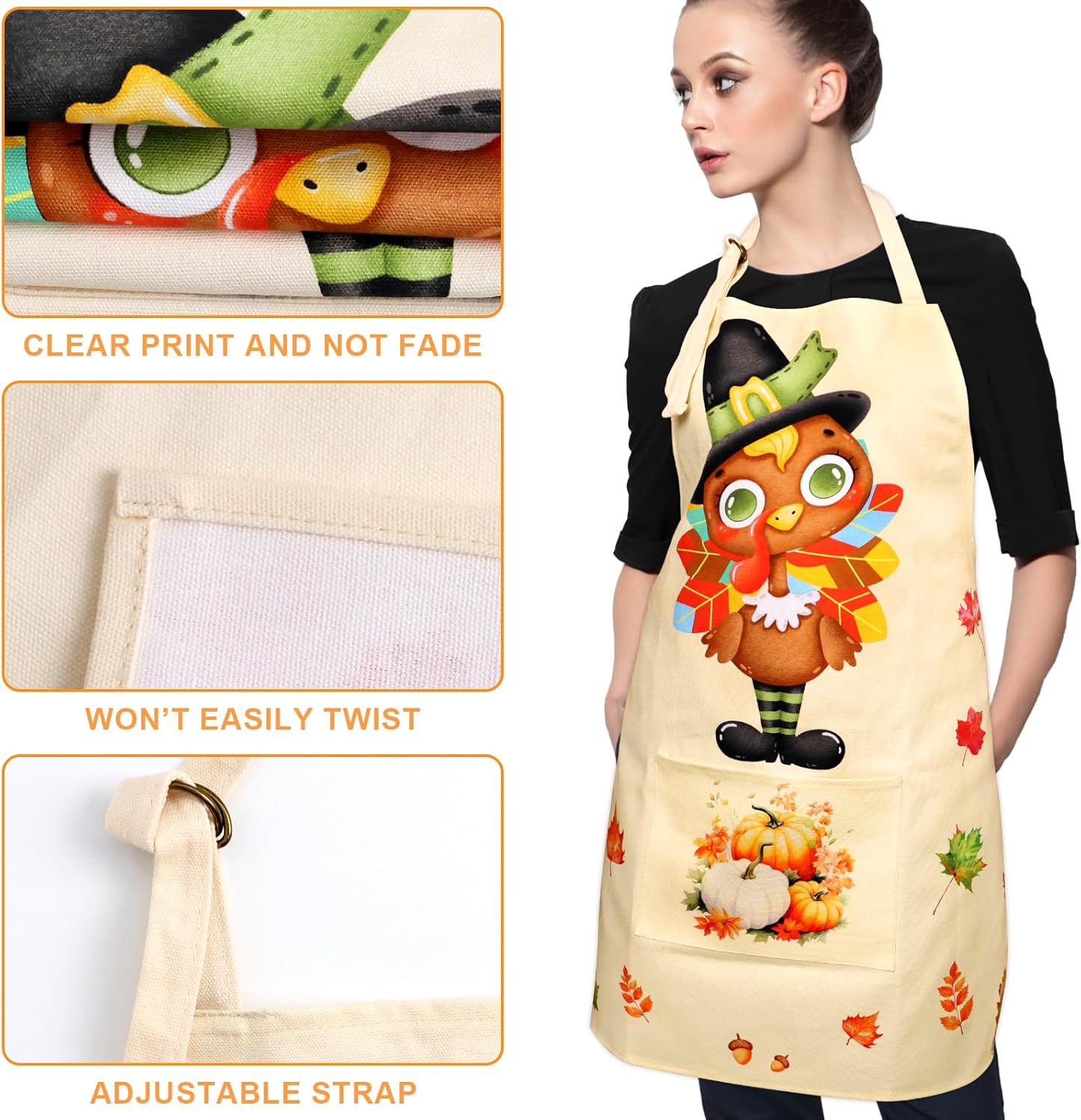 ceiba tree Thanksgiving Turkey Apron Fabric Cotton Fall Kitchen Cooking Baking Chef Apron Pocket 1 Pcs 1 Size Fit Most Adults Unisex - Image 4