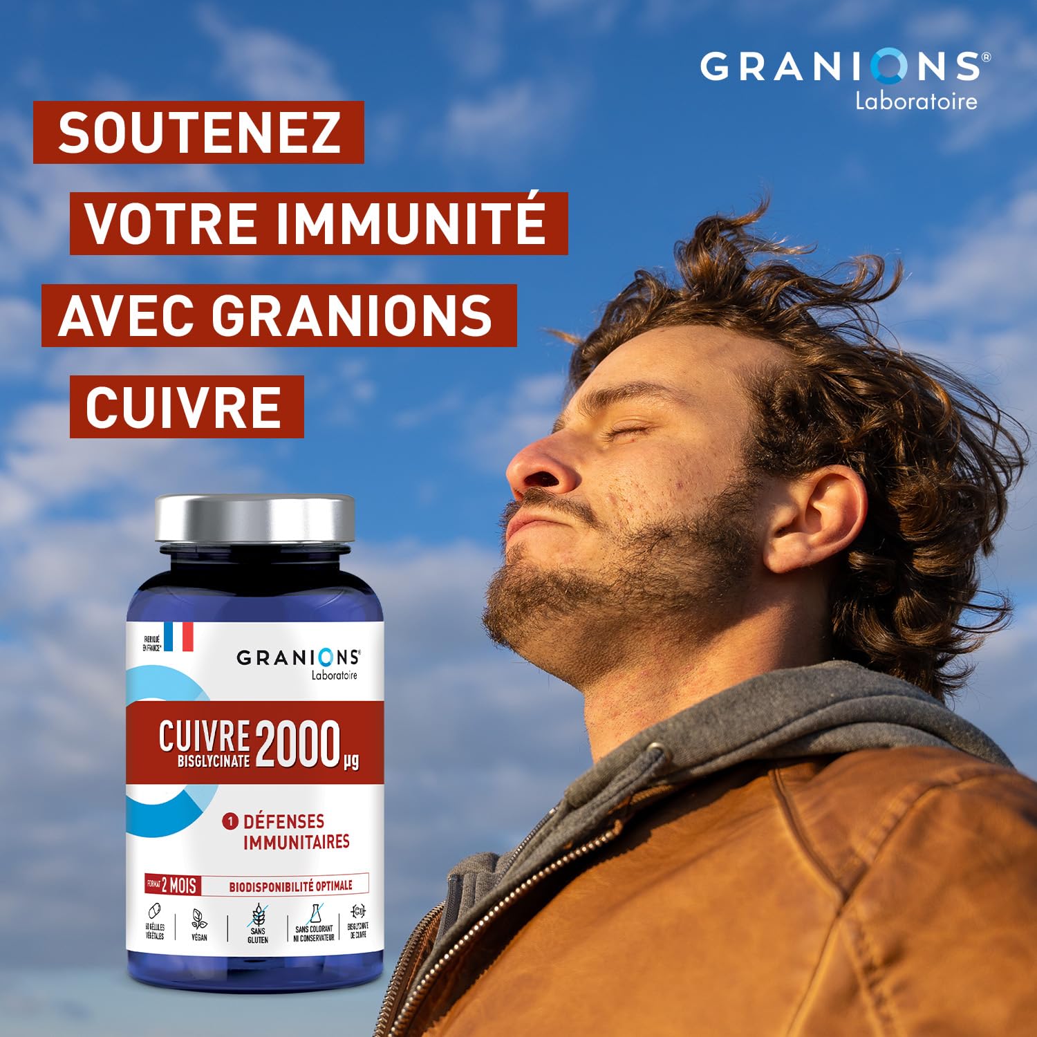 Granions Rame Bisglicinato 2 Mg - 200% Dell'Apporto Raccomandato - Biodisponibilità Ottimale - Difesa Dell'Immunità - 21.9 g