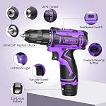 Purple 12V Perceuse sans fil, kit de conduite électrique,3/8-Inch Chuck sans clé, vitesse variable, avec ensemble de perceuses pour la maison DIY