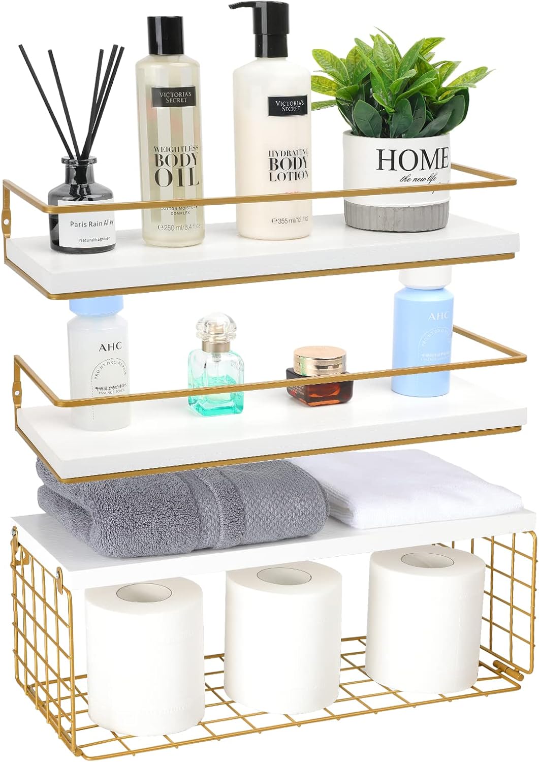 ROBOPOWER Floating Shelves Wall Mount,3 Tier White Wood