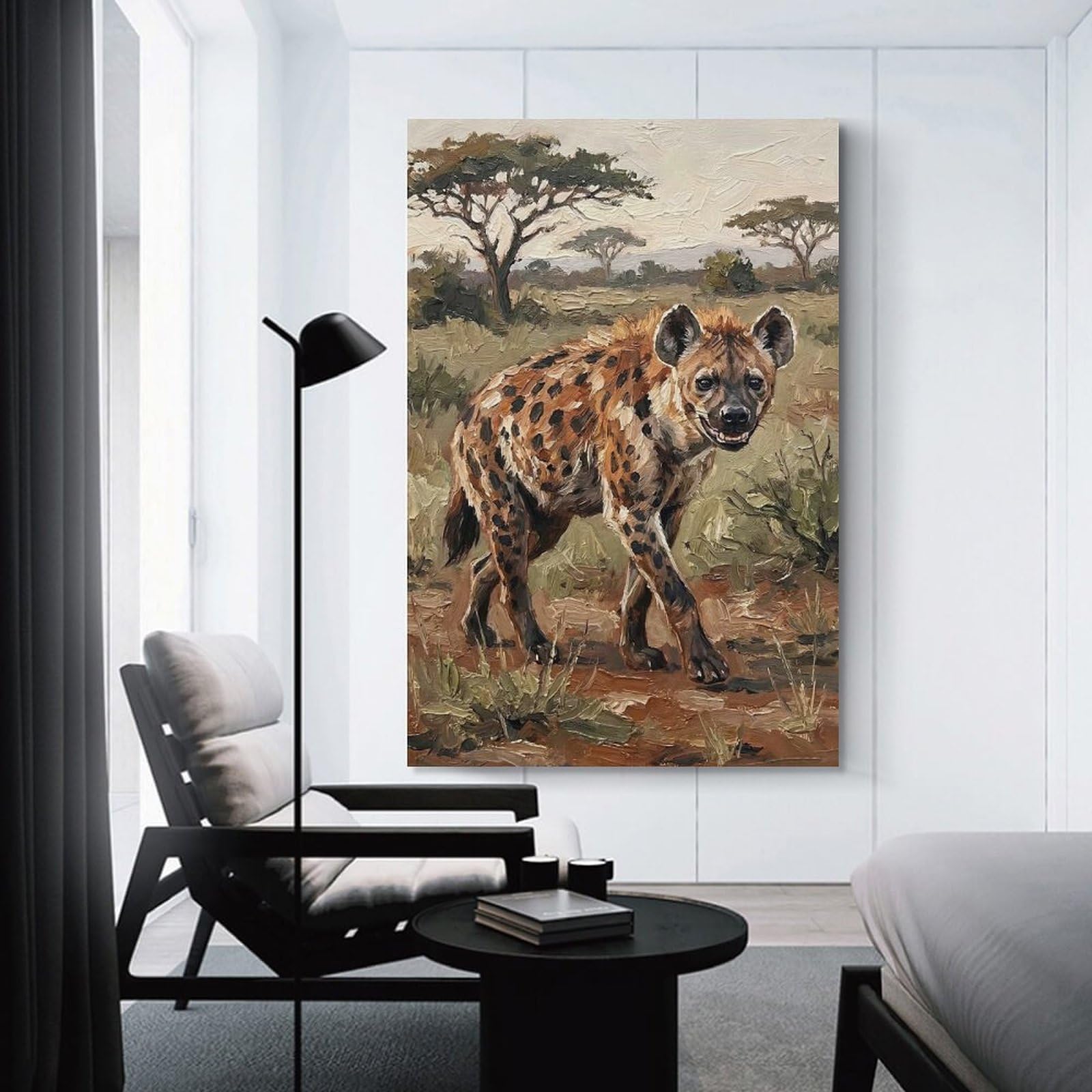 Junmoney Hyena in The African Savannah Canvas Wall Decor, 16x24inch(40x60cm), for Art Walls, Layered Displays Or Homes, Home Wall Art for Statement Displays