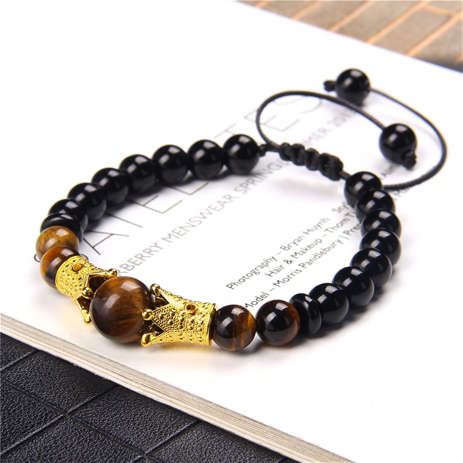 Bransoletka z kamienia naturalnego Biżuteria dla par Buddyzm Bransoletki z tygrysim okiem Ręcznie splot Czarna lina Dostosuj Charms Bangle Mężczyźni Modlitwa Mala Pulsera Bransoletka Biżuteria