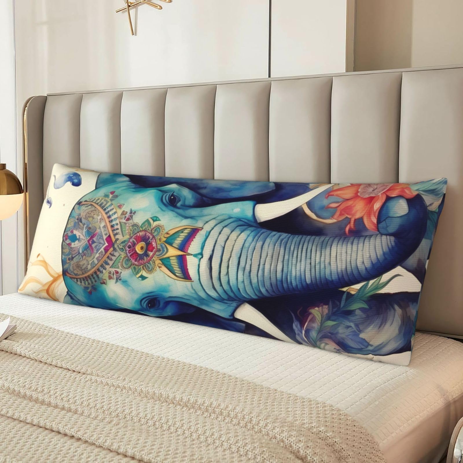 Peacock Feathers Elephant Body Pillow Case Cover, Microfiber Long Pillow Cases, Ultra Soft and Cozy Plush Body Pillowcase Decorative Long Bed Pillow Cover for Sleeping 20x54 Inches