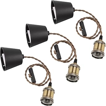 Amazon Co Jp Dicuno １灯用ペンダントソケット 裸電球 E26口金 引掛シーリング用 真鍮色 シャンパンゴールド ブラック 電球ソケット 天井照明 吊り下げ コード付き 80cm調節可 レトロ アンティーク おしゃれ 3個入 電球なし ホーム キッチン